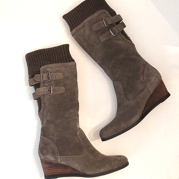 Bjorndal "Solar" Suede Leather Wedge Boot in Taupe Grey - Picture 2 of 16